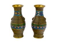 A Pair of Chinese Bronze and Cloisonne Vases
