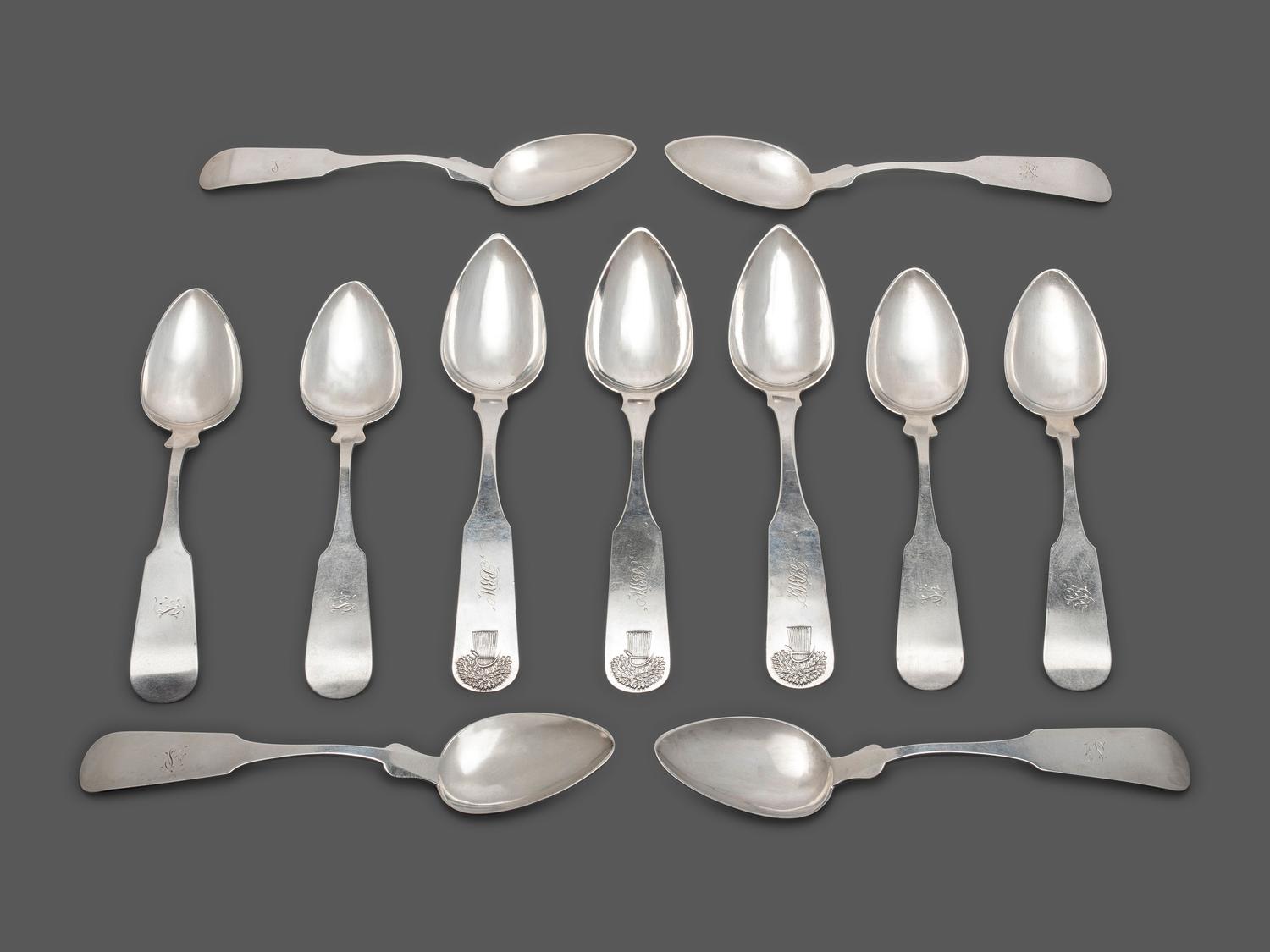 Eleven Southern Coin Silver Tablespoons