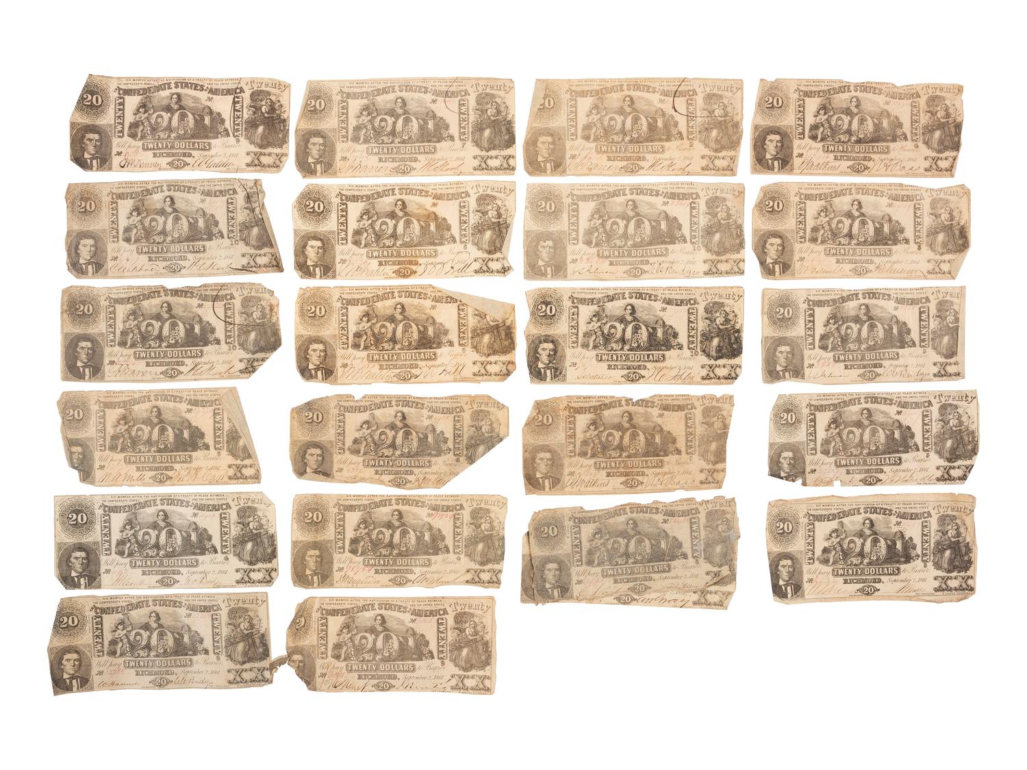 [CONFEDERATE] -- [CURRENCY]. A large group of Confederate notes.