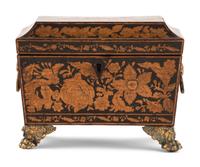 An English Penwork Decorated Tea Caddy