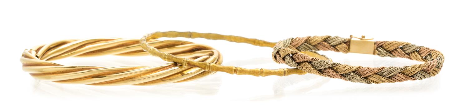 A Collection of Yellow Gold Bracelets, 21.40 dwts.
