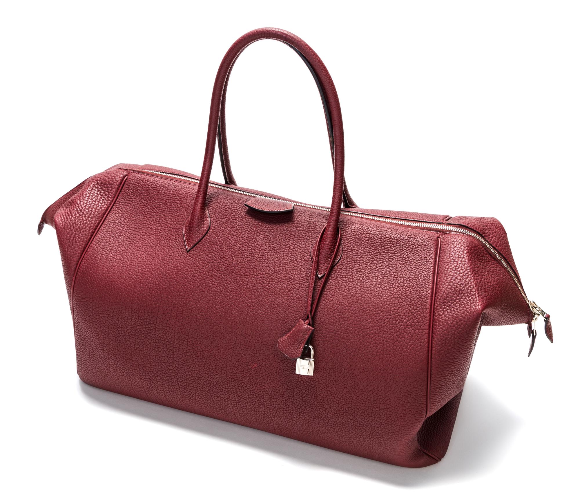 An Hermes 50cm Maroon Taurillon Clemence Paris Bombay Travel Bag, 20" x 14" x 8"; Handle drop: 8.5".
