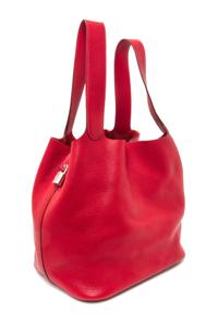 An Hermes Rouge Casaque Taurillon Clemence Picotin Lock TGM Handbag, 13" x 13" x 9".