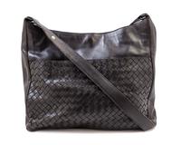 A Bottega Veneta Black Shoulder Bag, 12" x 10.5" x 3.5"; Strap drop: 19".