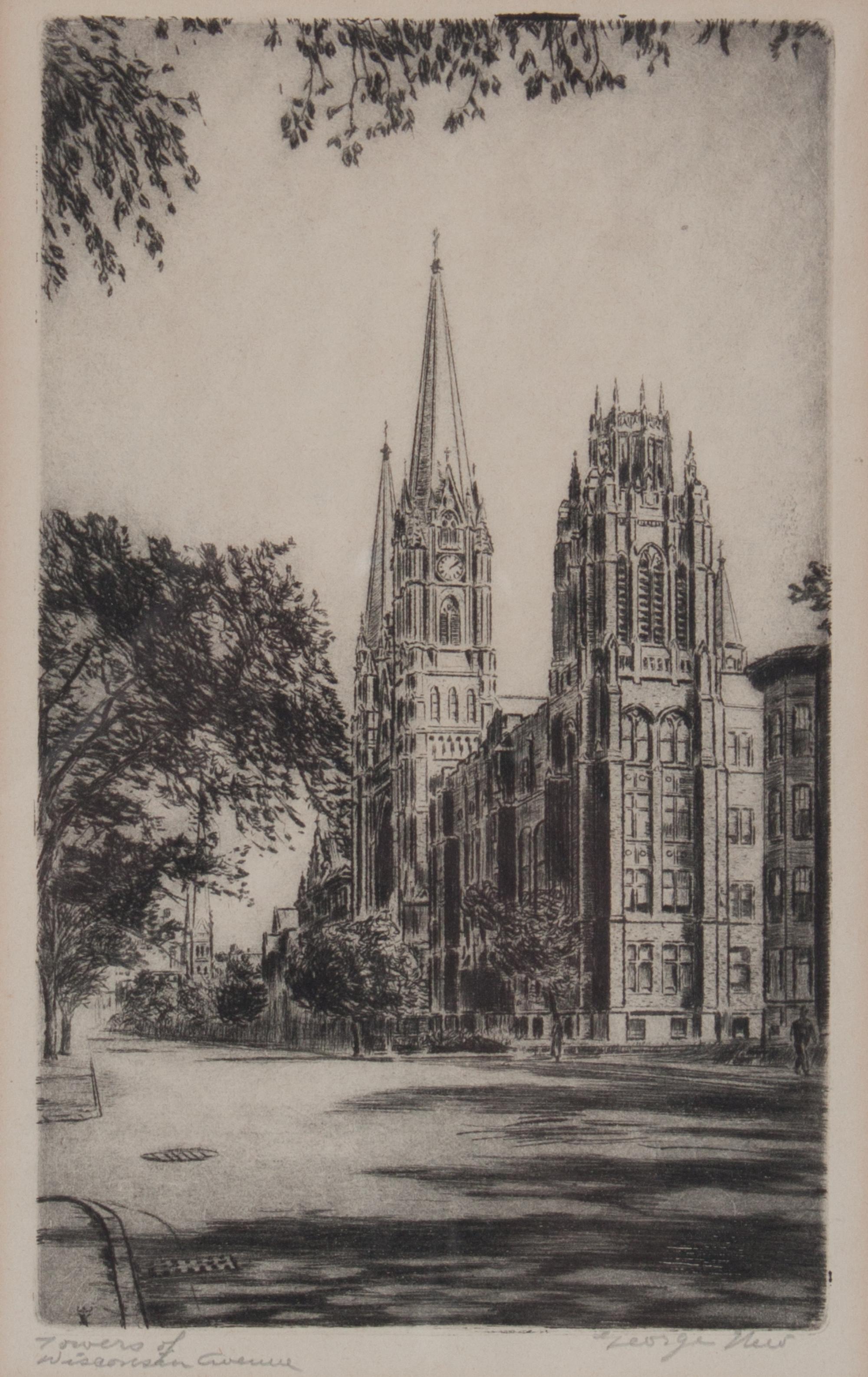 George New, (Wisconsin, 1894-1963), Towers of Wisconsin Avenue and St. James Church (two works)