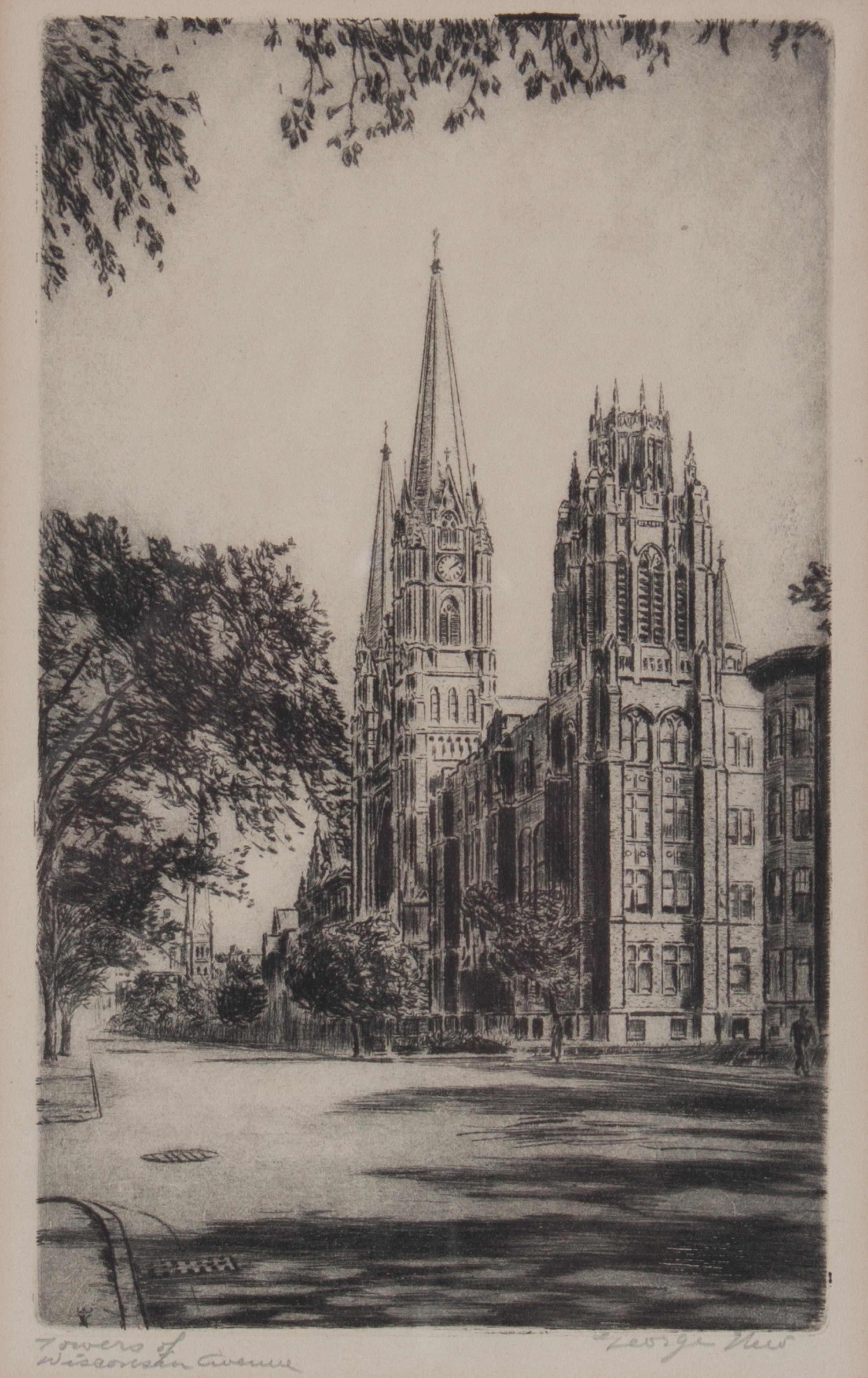George New, (Wisconsin, 1894-1963), Towers of Wisconsin Avenue and St. James Church (two works)