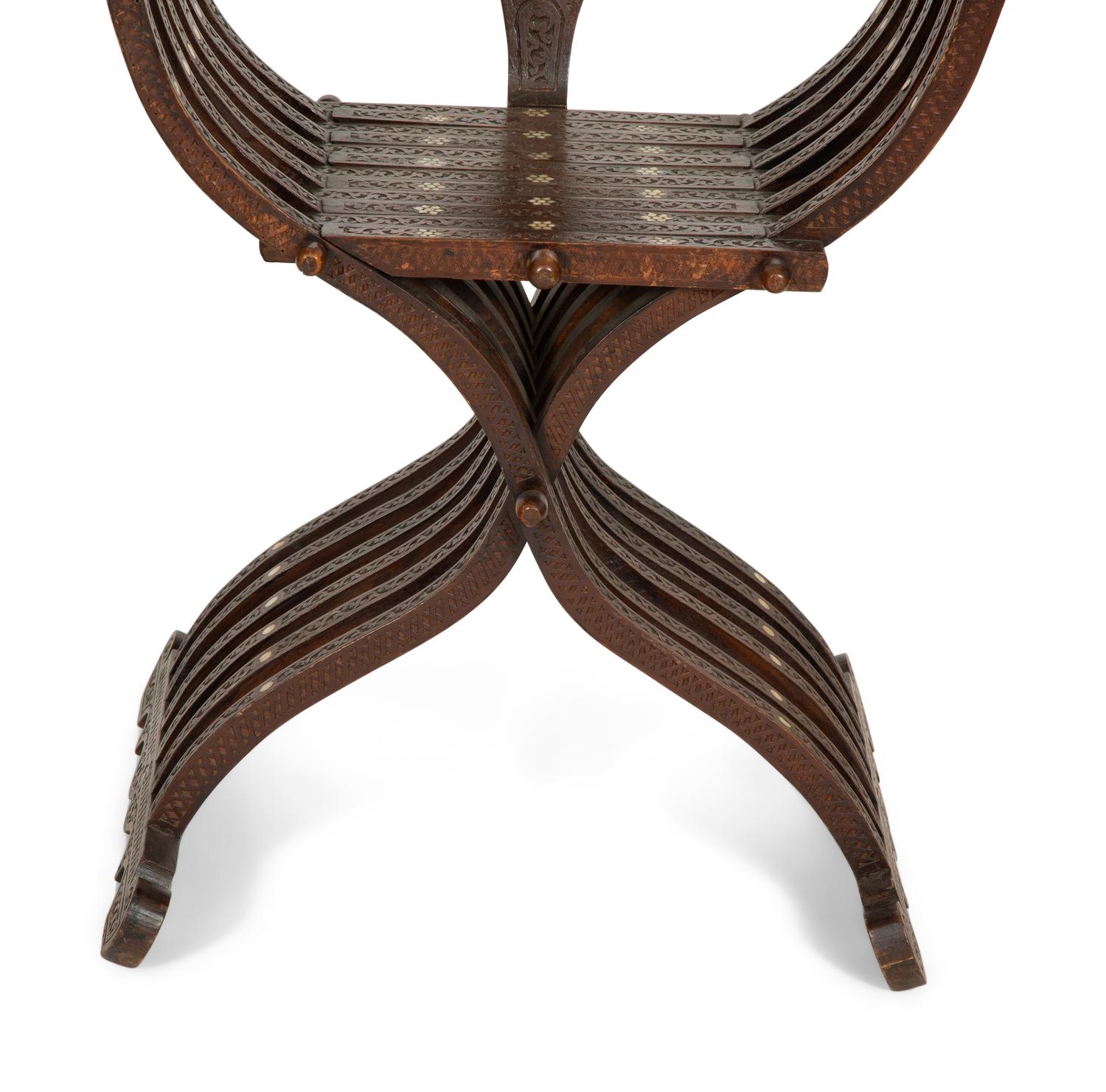A Pair of Syrian Walnut Folding Armchairs