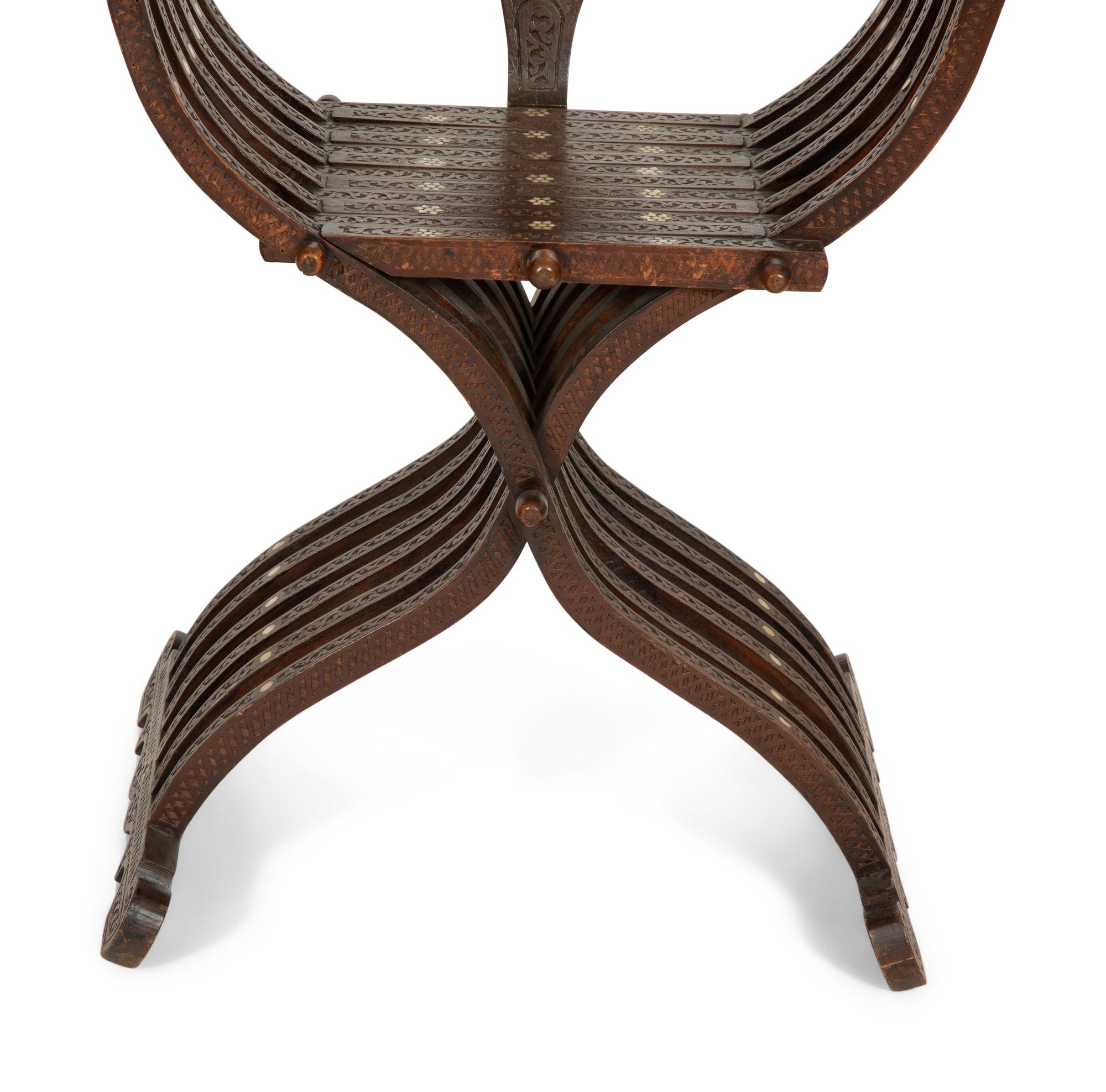 A Pair of Syrian Walnut Folding Armchairs
