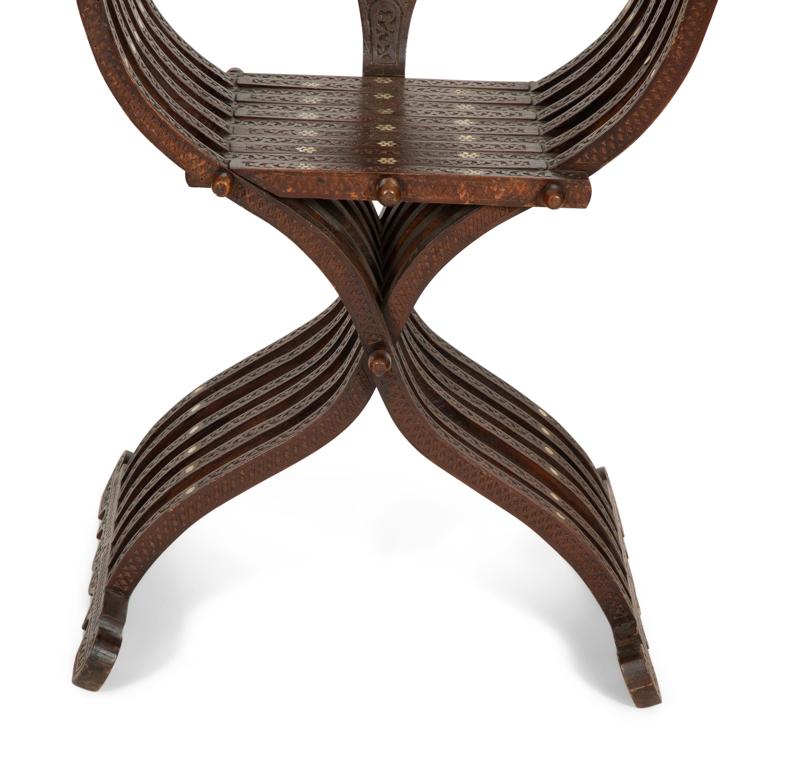 A Pair of Syrian Walnut Folding Armchairs