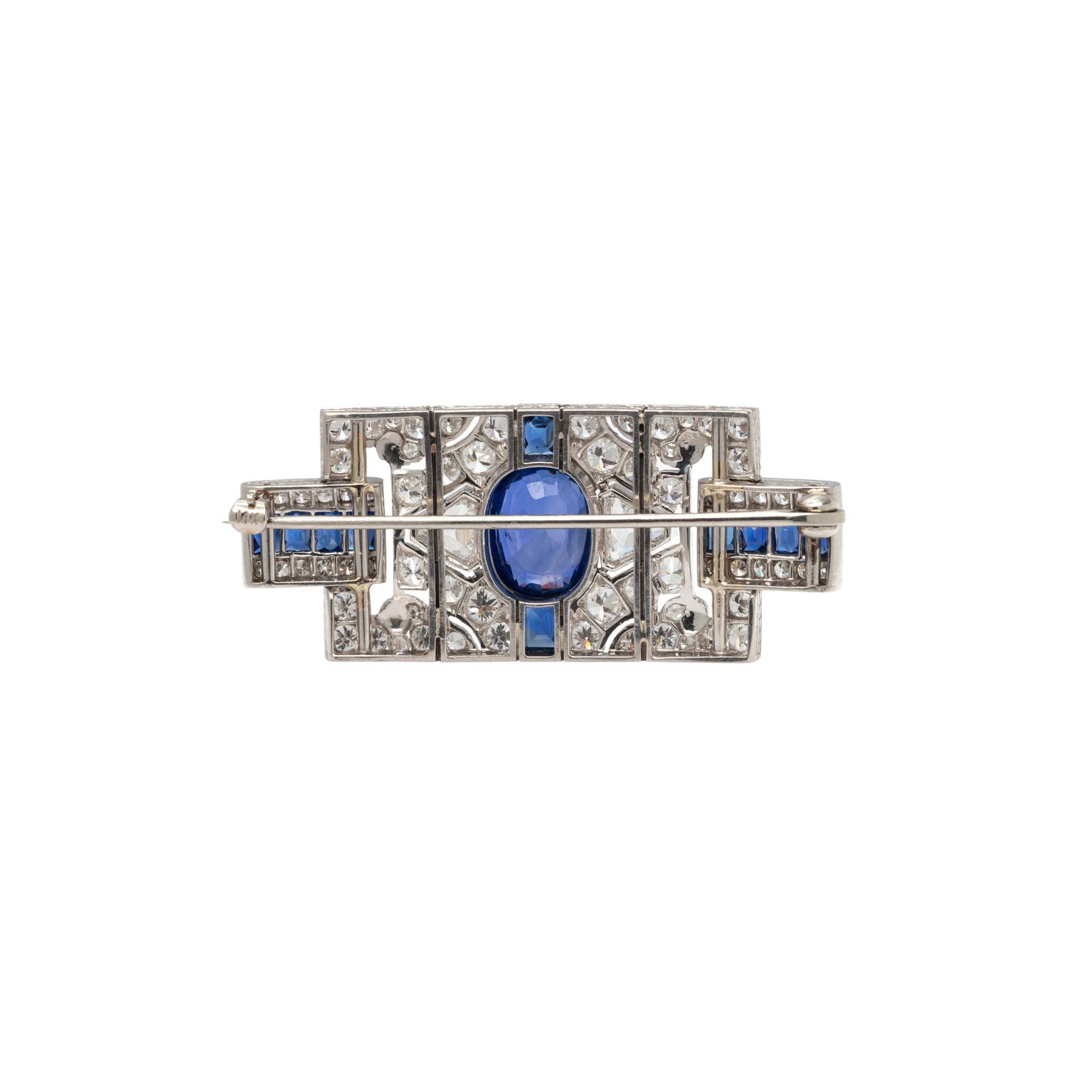 UNHEATED BURMESE SAPPHIRE AND DIAMOND BROOCH