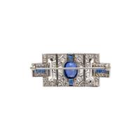 UNHEATED BURMESE SAPPHIRE AND DIAMOND BROOCH