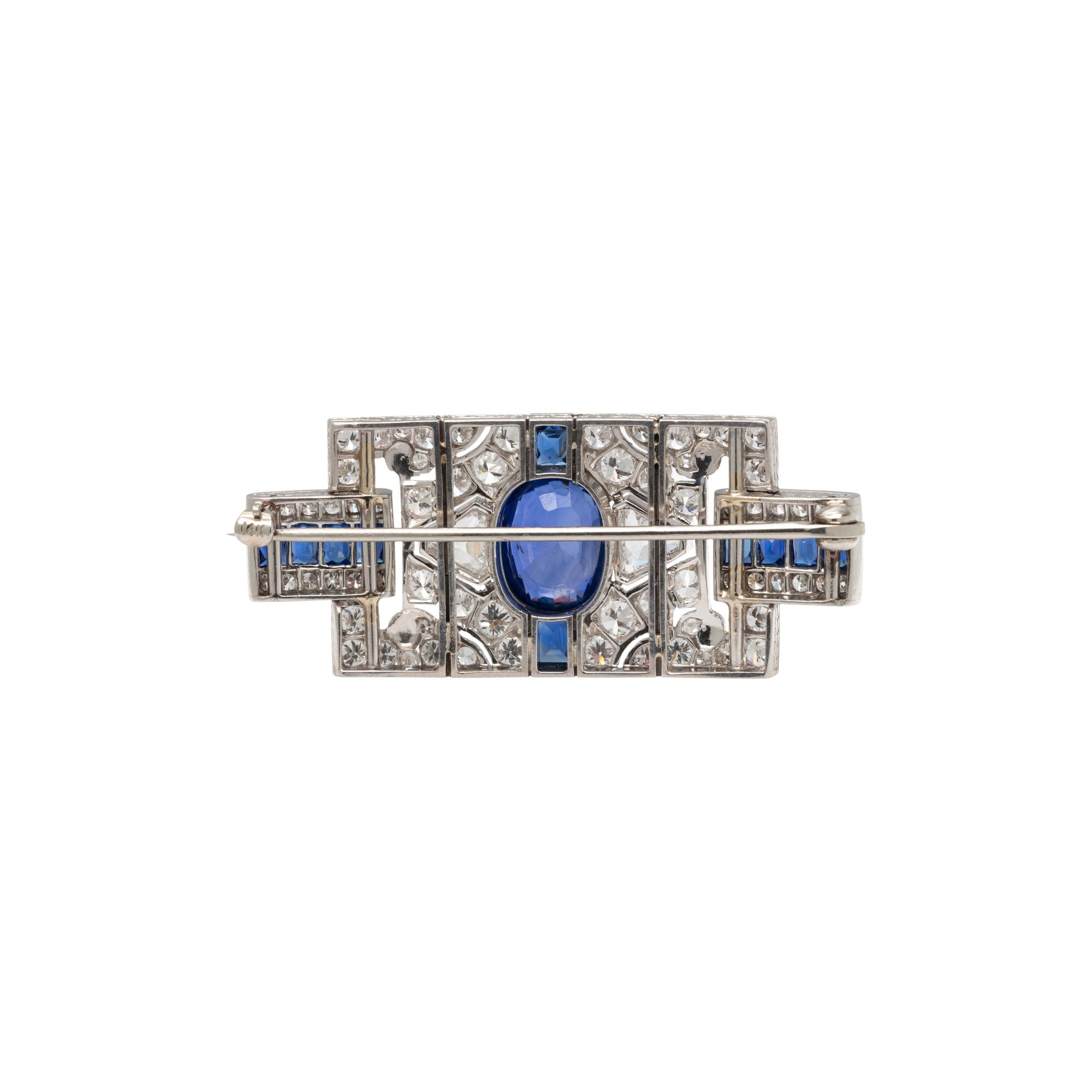 UNHEATED BURMESE SAPPHIRE AND DIAMOND BROOCH