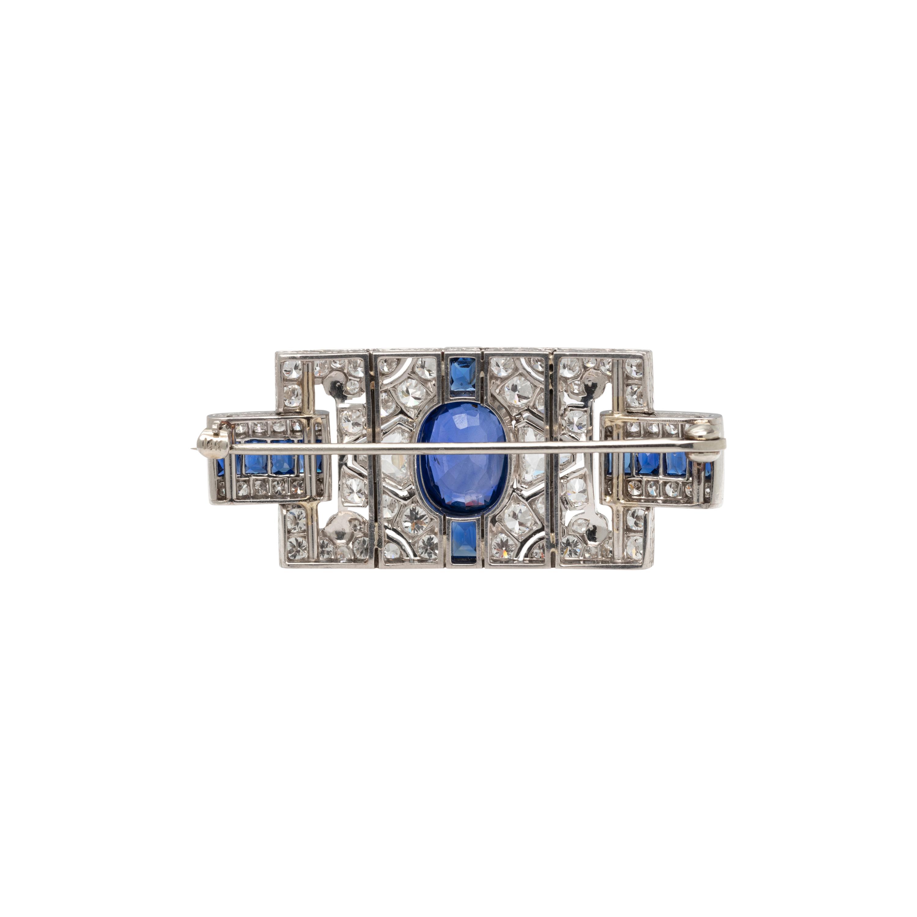 UNHEATED BURMESE SAPPHIRE AND DIAMOND BROOCH