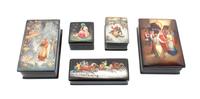Five Russian Lacquered Boxes Height of tallest 6 3/8 inches. — 20TH CENTURY