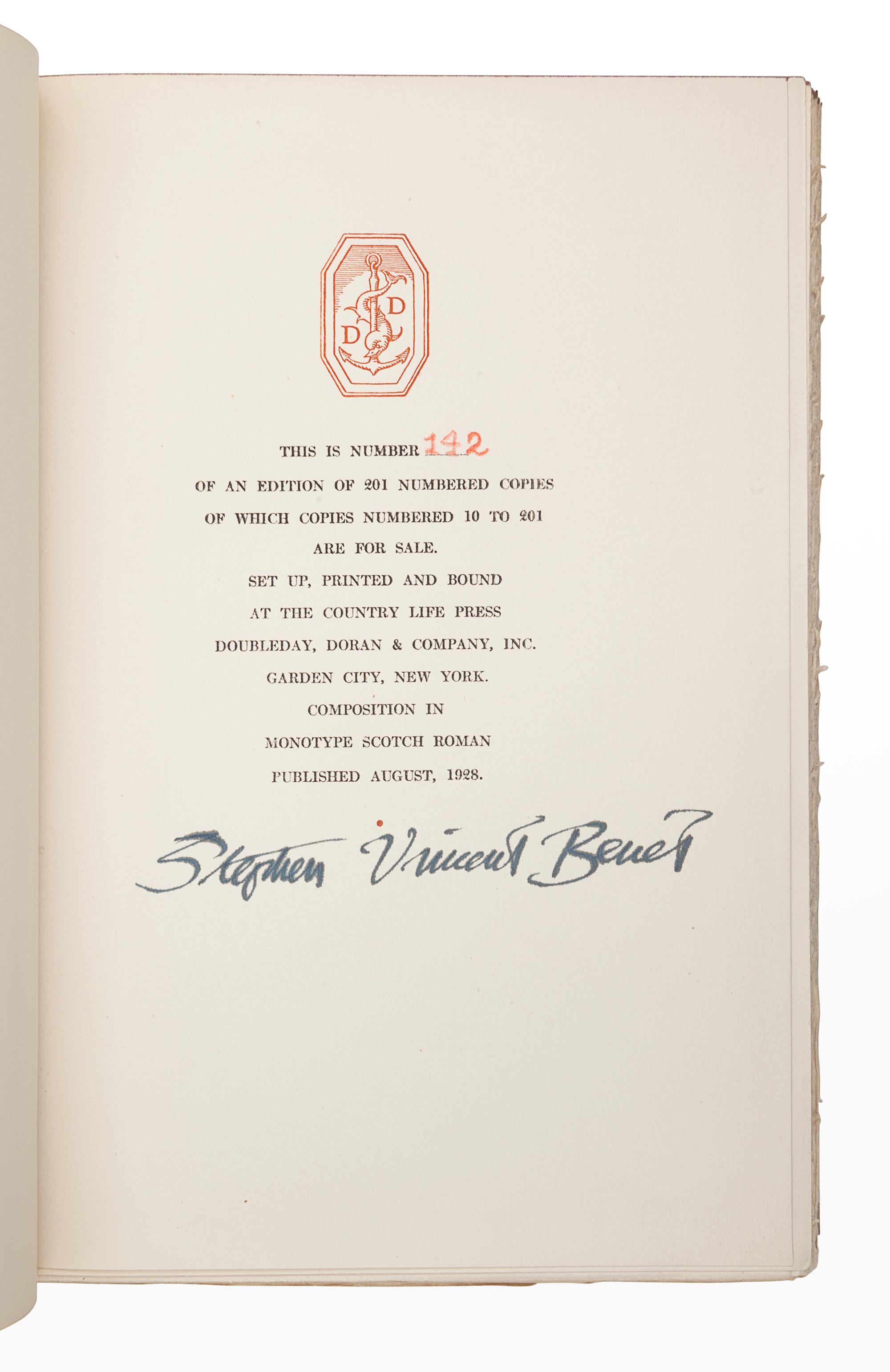 BENET, Stephen Vincent (1898-1943). John Brown’s Body . Garden City: Doubleday, Doran and Company, Inc., 1928.