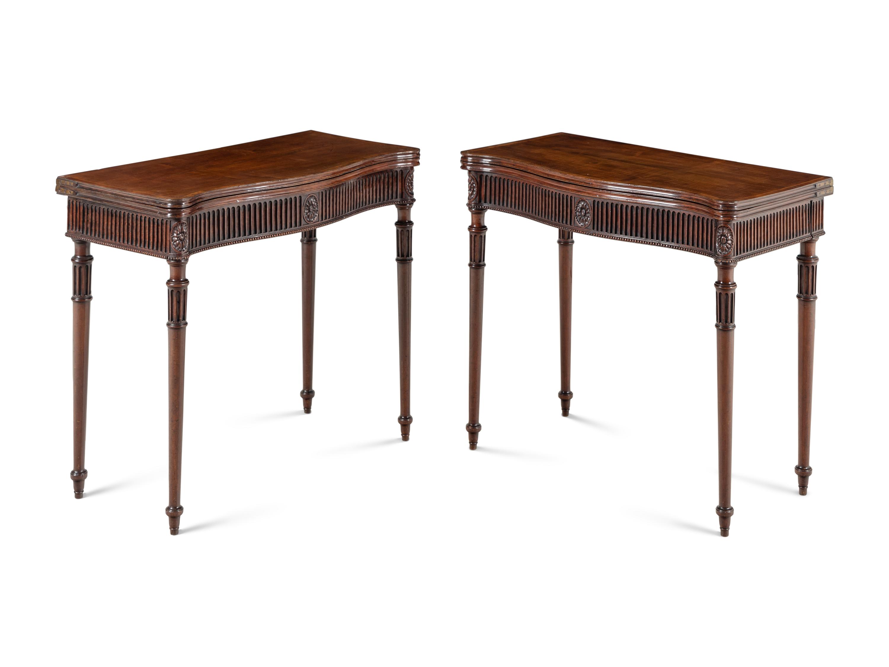 A Pair of George III Mahogany Serpentine Flip-Top Tables