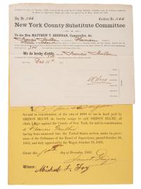 [CIVIL WAR] -- [DRAFT RIOTS]. Archive related to the New York City Draft Riots of 1863, incl. substitute bounty forms, correspondence, damage reimbursement checks, and more.