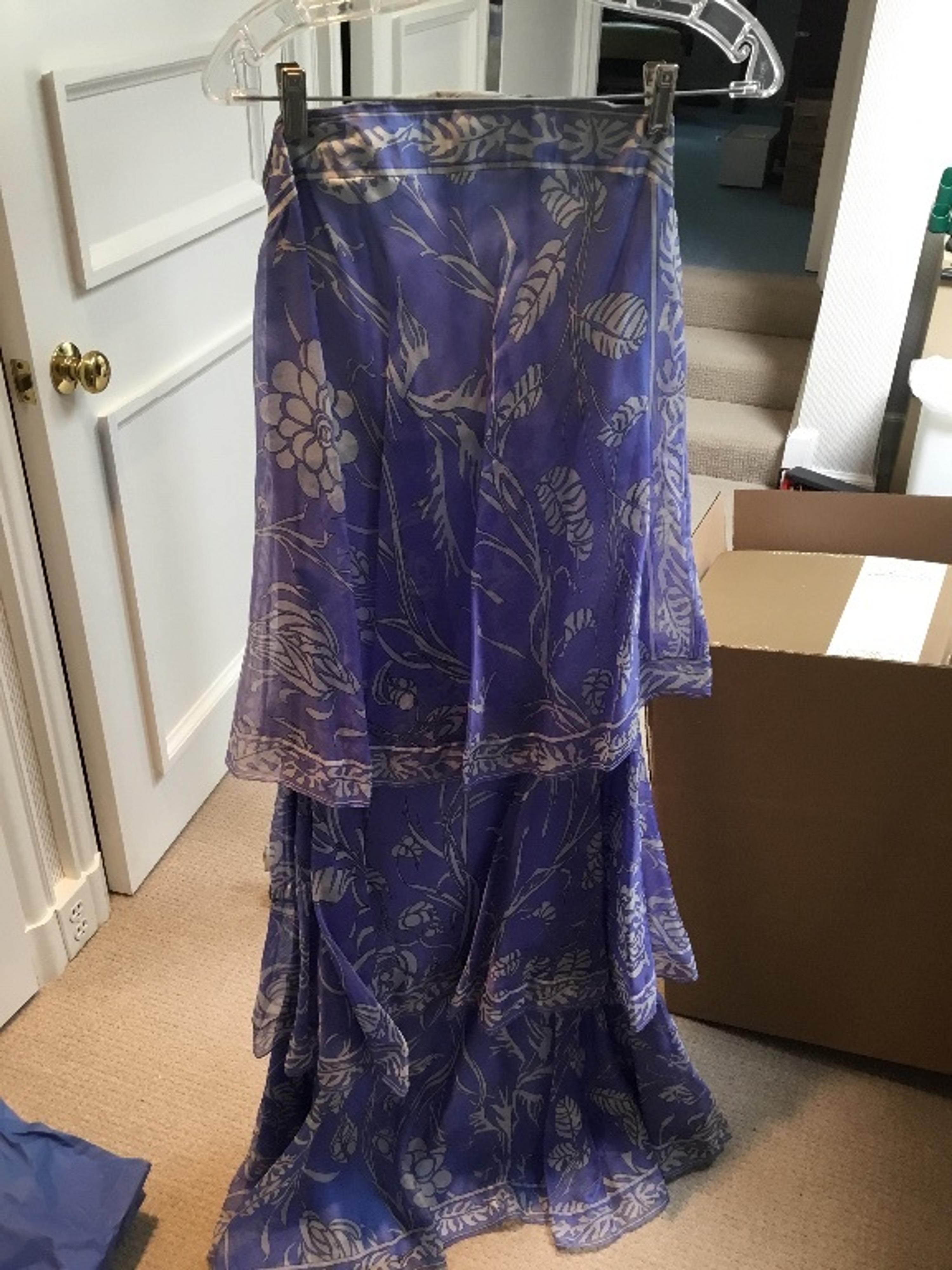 An Emilio Pucci Purple Print Silk Strapless Gown, Size 10; Wrap: 68" x 34".