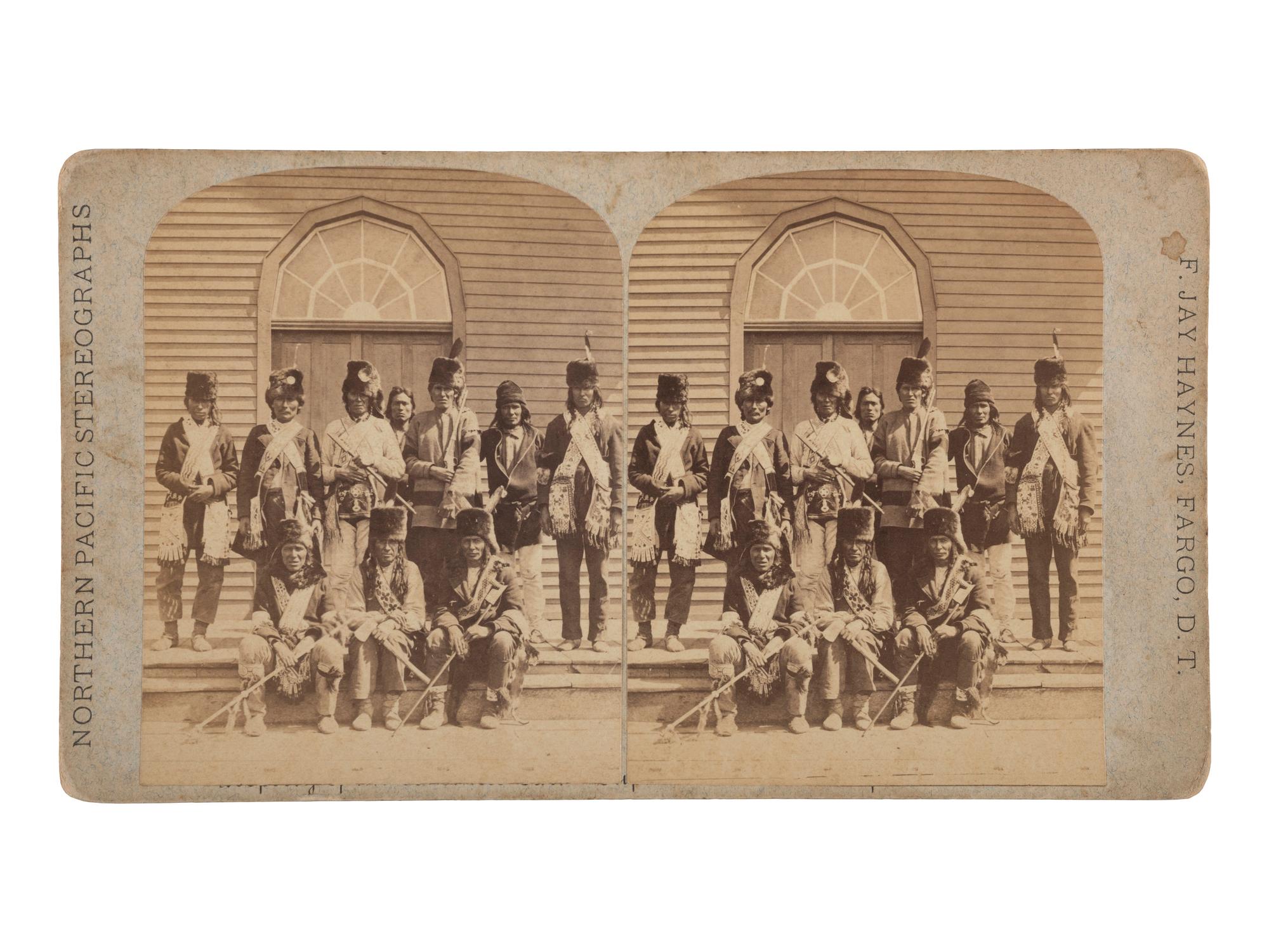 [NATIVE AMERICANS]. HAYNES, F. Jay, photographer. stereoview of Native American chiefs.