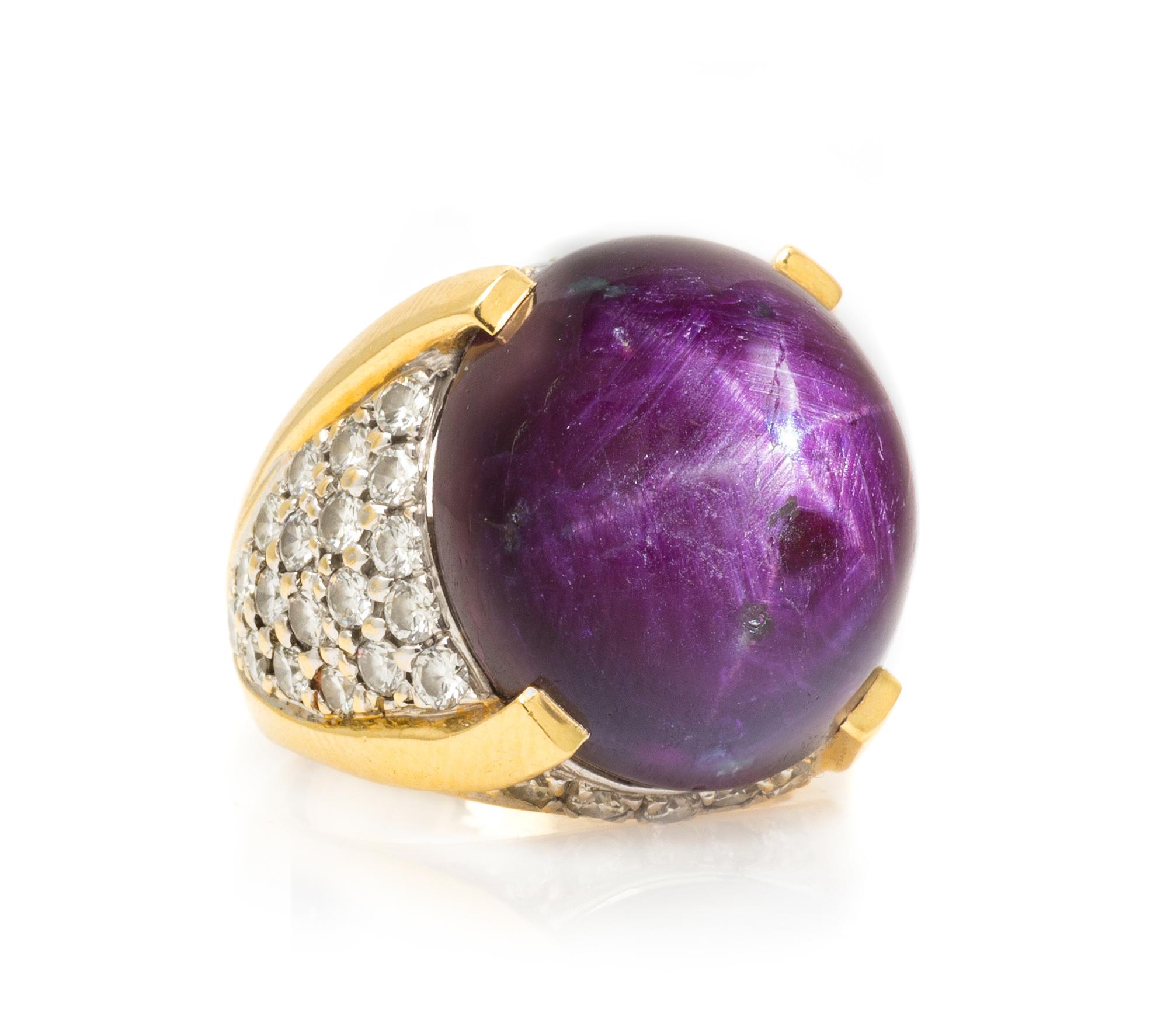 An 18 Karat Yellow Gold, Star Ruby and Diamond Ring, 13.60 dwts.