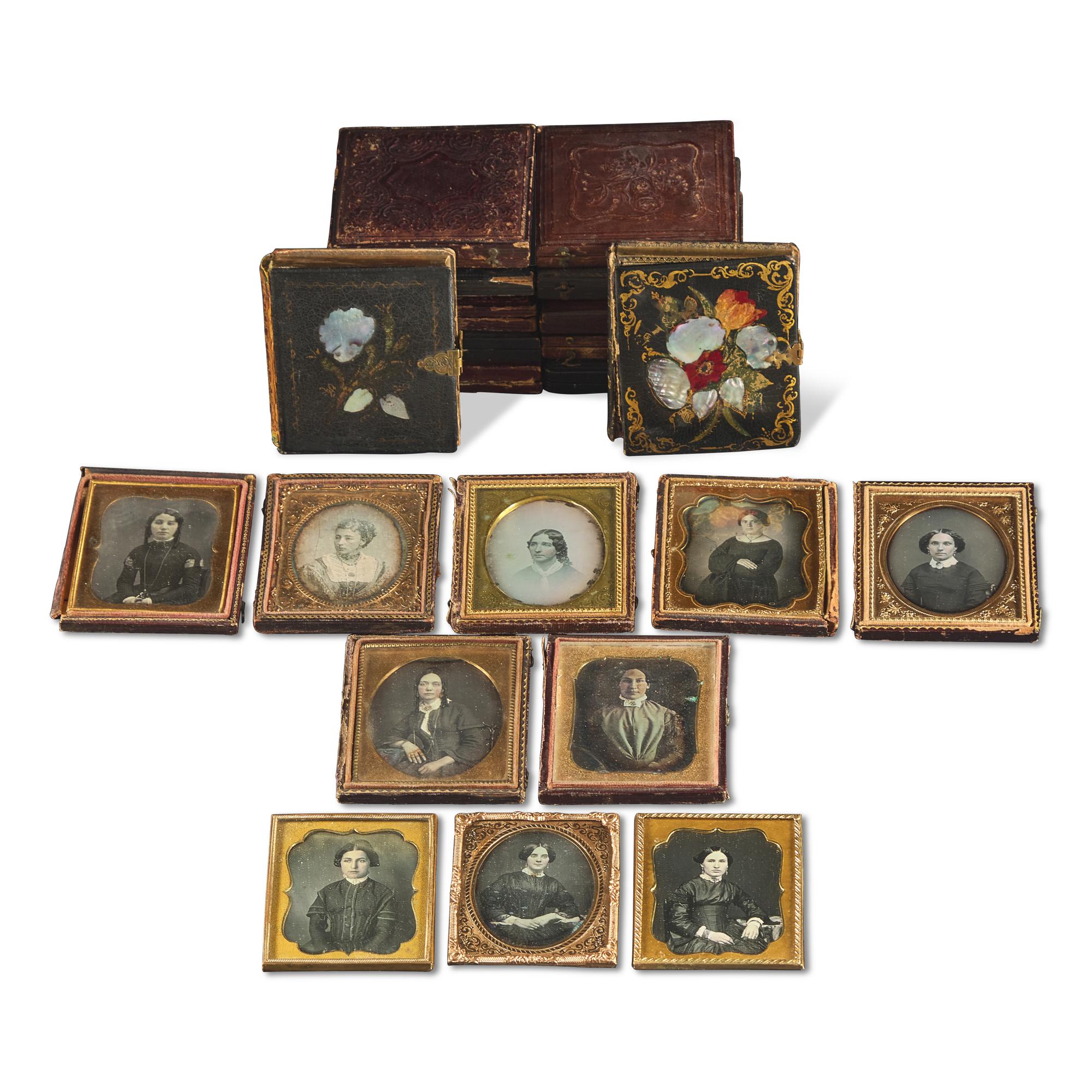 [Early Photography] Group of 21 Sixth Plate Daguerreotypes of Women