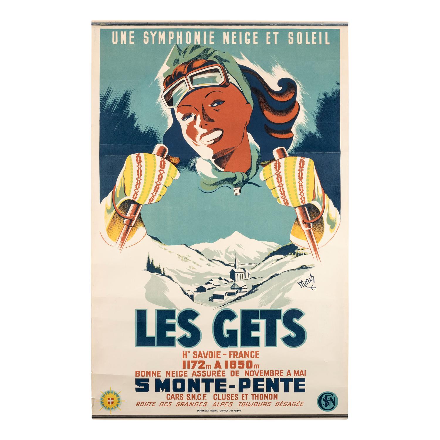 [TRAVEL POSTERS]. MORIS, artist. Les Gets . France: J.H. Person, [ca 1950s].