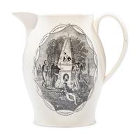 A Liverpool Transfer-Printed Creamware 'First in War, First in Peace / By Virtue and Valour' Pitcher