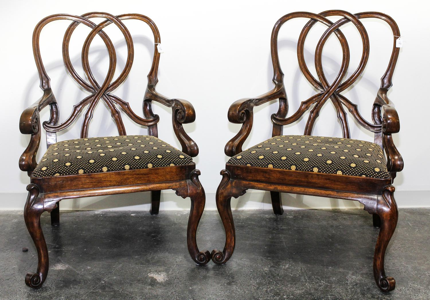 A Pair of Walnut Open Armchairs Height 42 inches. — LATE 20TH CENTURY