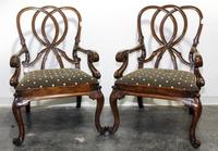 A Pair of Walnut Open Armchairs Height 42 inches. — LATE 20TH CENTURY