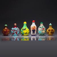 Six Chinese Glass Overlay Snuff Bottles 套料鼻烟壺六支