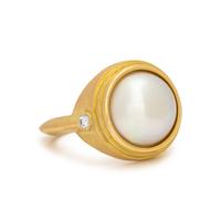 YELLOW GOLD, MABE CULTURED PEARL AND DIAMOND RING