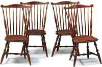 Four red-painted fan-back Windsor side chairs connecticut, late 18th century