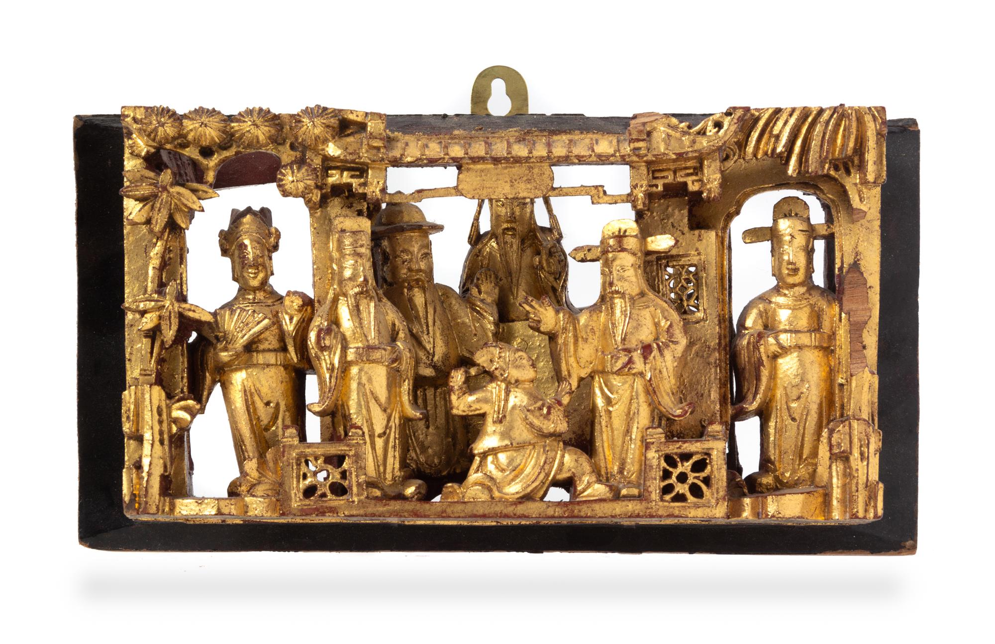 Three Chinese Gilt Lacquered Wood Panels