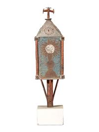 A Southwest American Painted and Punched Processional Tin Lantern on Stand