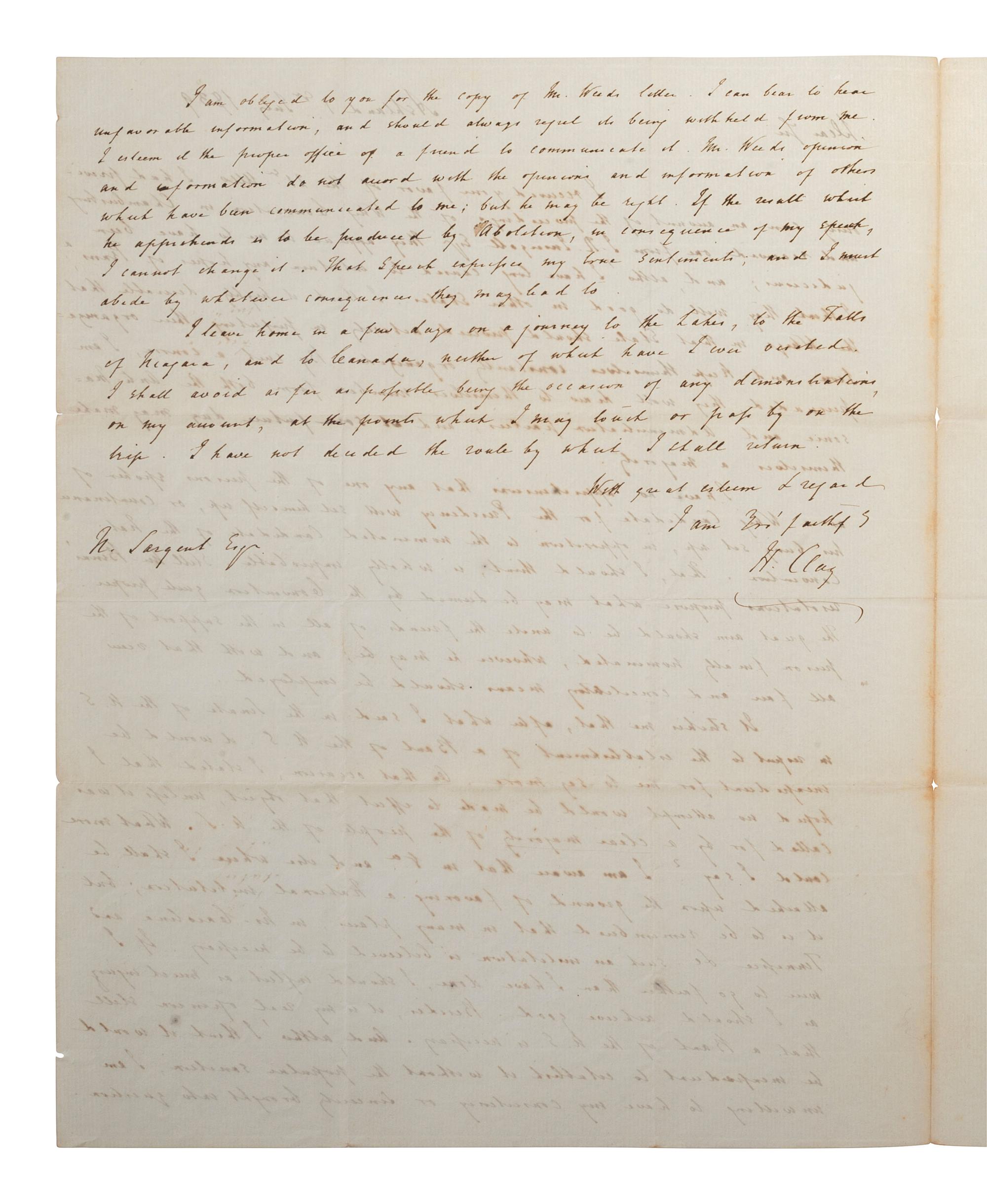[POLITICS]. CLAY, Henry (1777-1852). Autograph letter signed ("H. Clay"). "Ashland" [Lexington, KY], 1 July 1839. With free franked envelope.