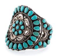 Navajo Silver and Turquoise Cluster Cuff Bracelet