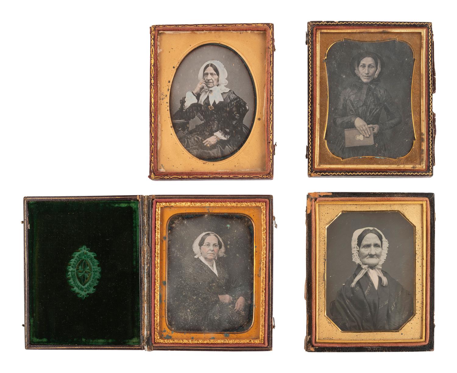 [EARLY PHOTOGRAPHY]. 17 quarter plate daguerreotypes featuring women wearing bonnets.