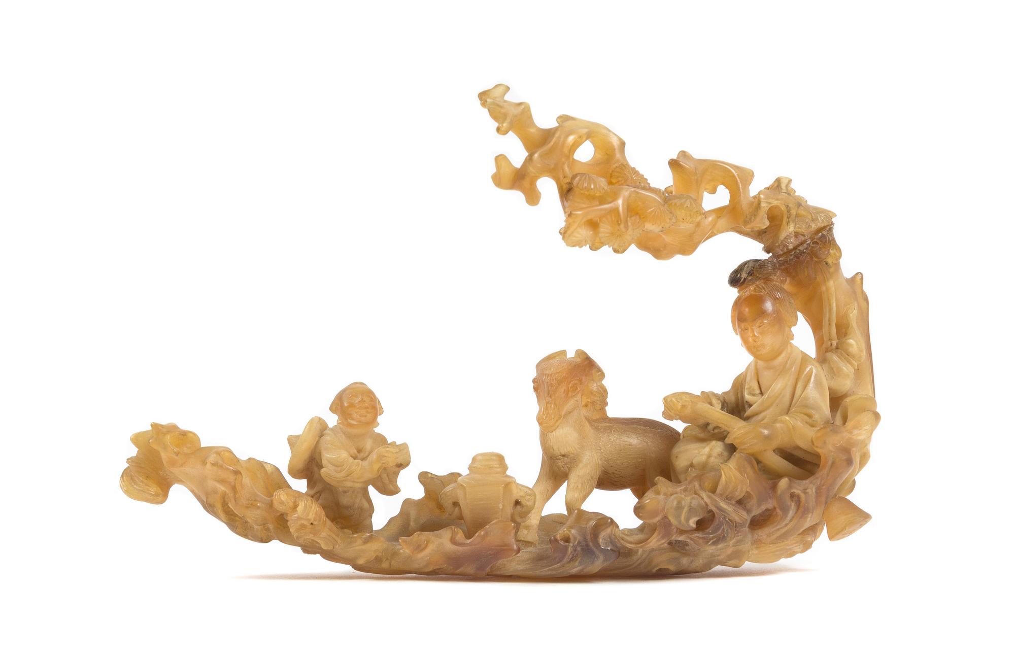 A Rare Horn Carving of a Raft Height 4 1/2 inches. — 18TH CENTURY