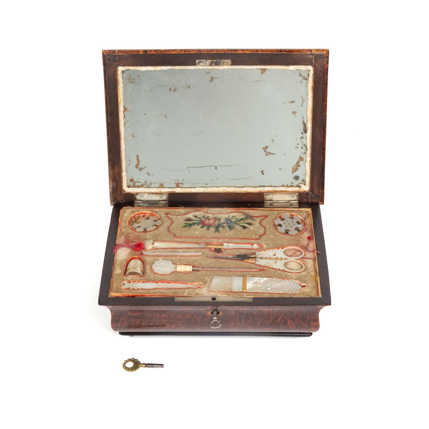 A Palais Royal Burlwood Musical Sewing Box