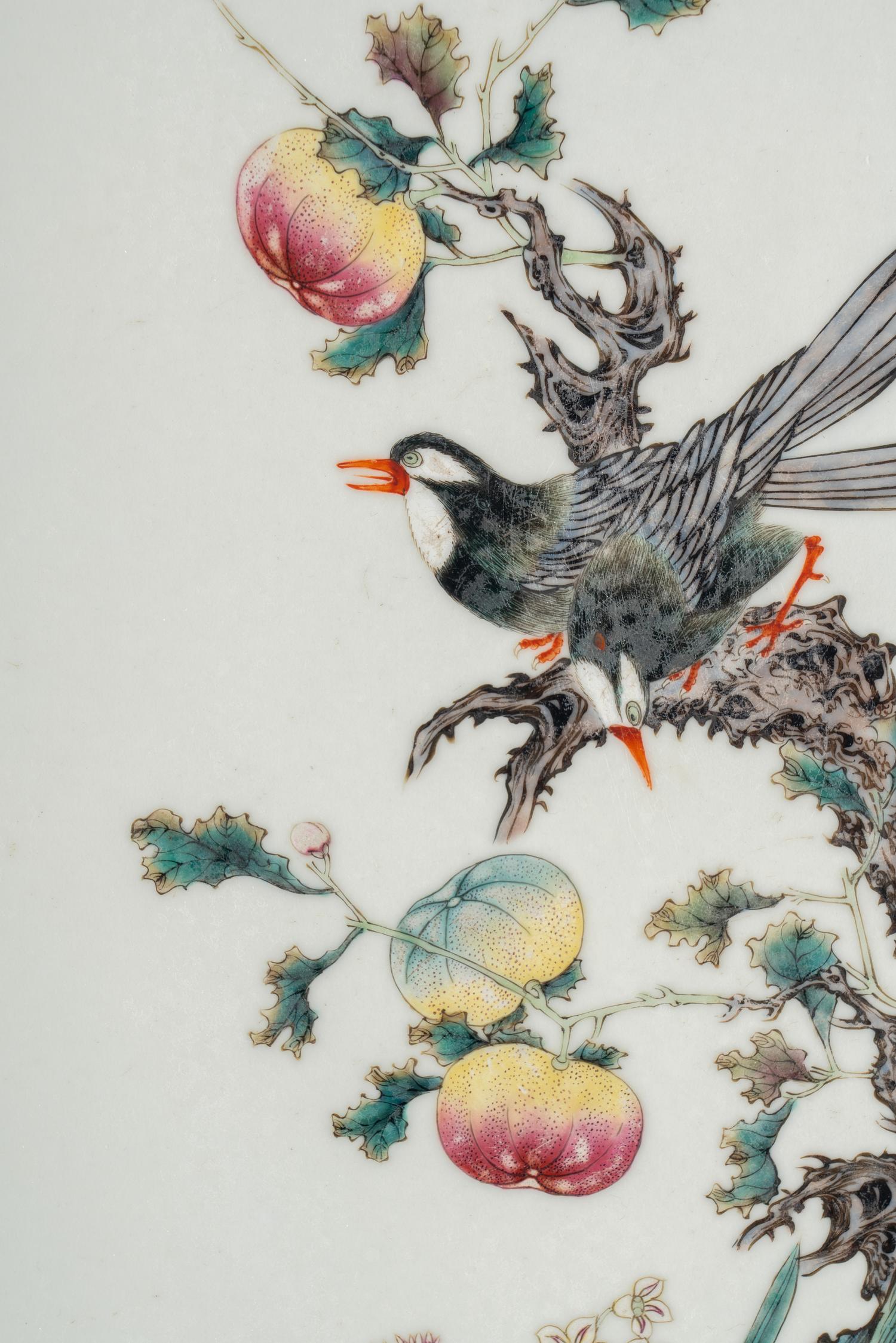 Two Chinese Famille Rose 'Flowers' Porcelain Hanging Panels
