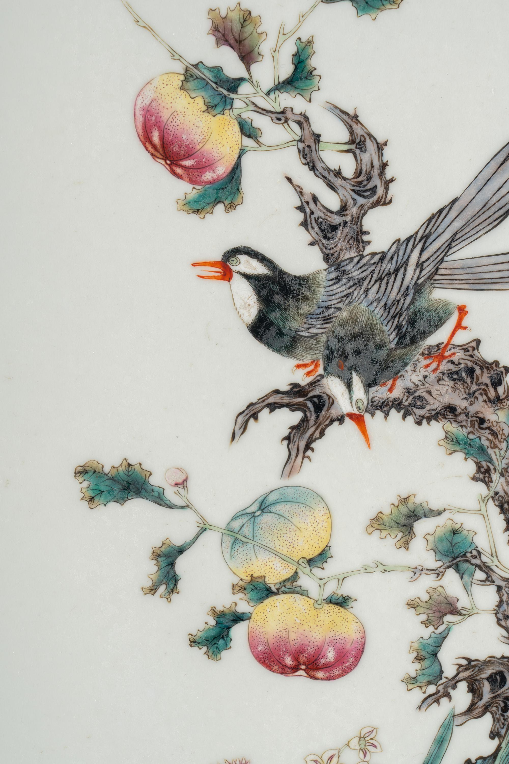 Two Chinese Famille Rose 'Flowers' Porcelain Hanging Panels