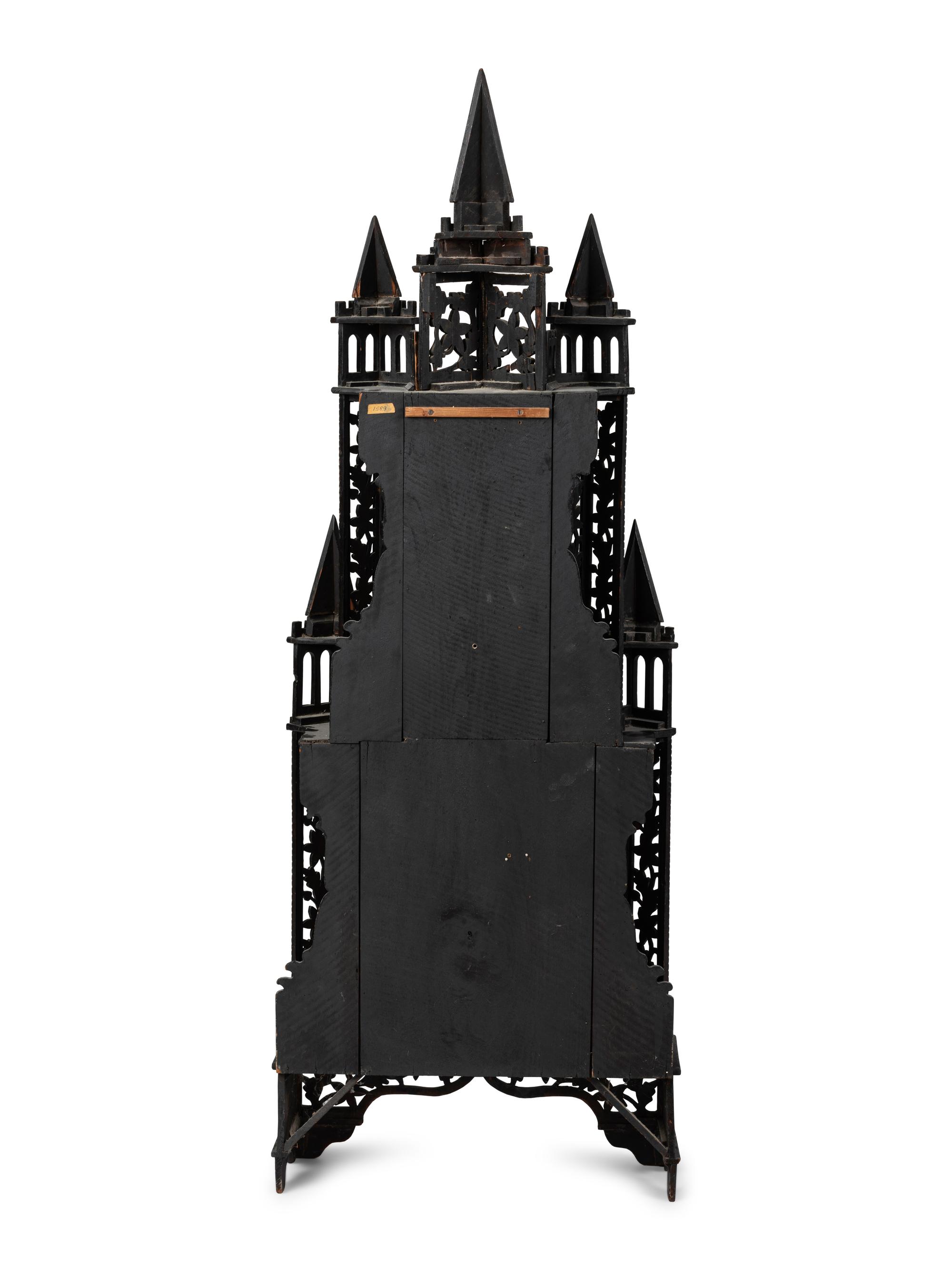 A Large Fretwork Folk Art Steeple Clock