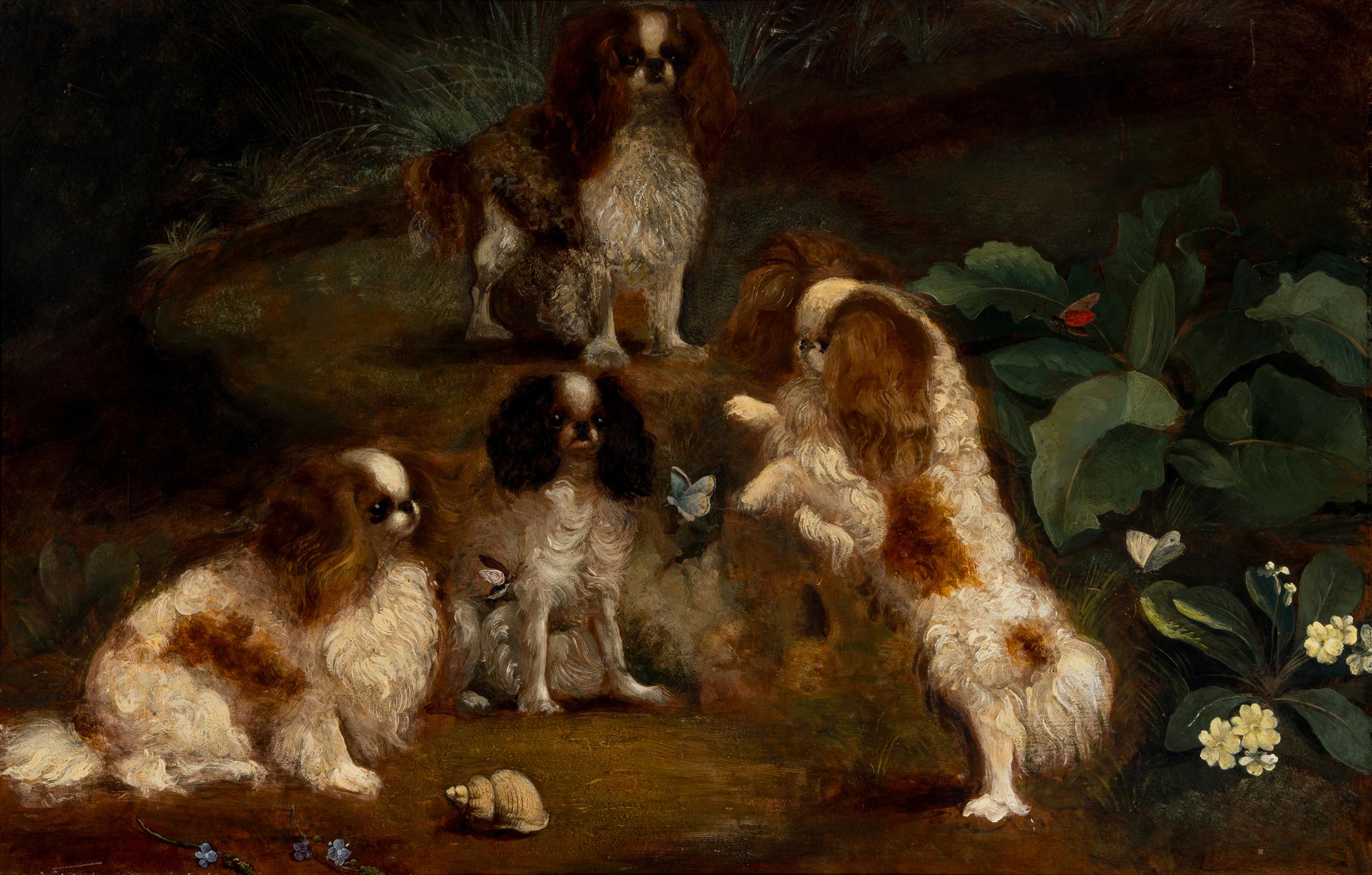 Neville Lytton (English, 1879-1951) — Four Cavalier King Charles Spaniels, ca. 1910