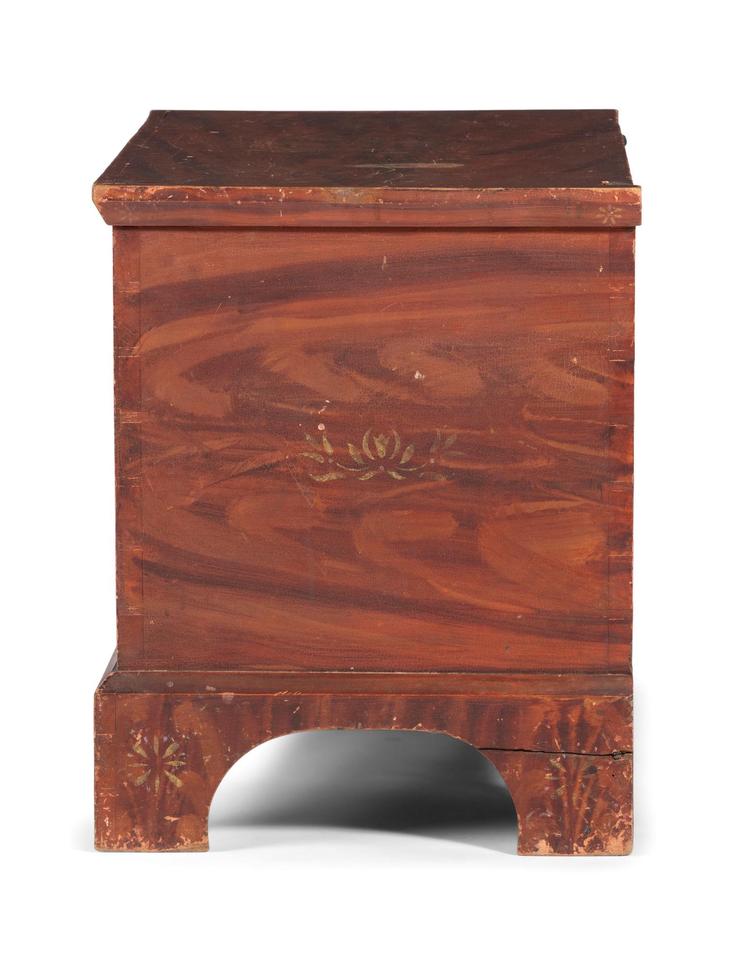 A Country Classical Grain Painted and Stencil Decorated Poplar Blanket Chest