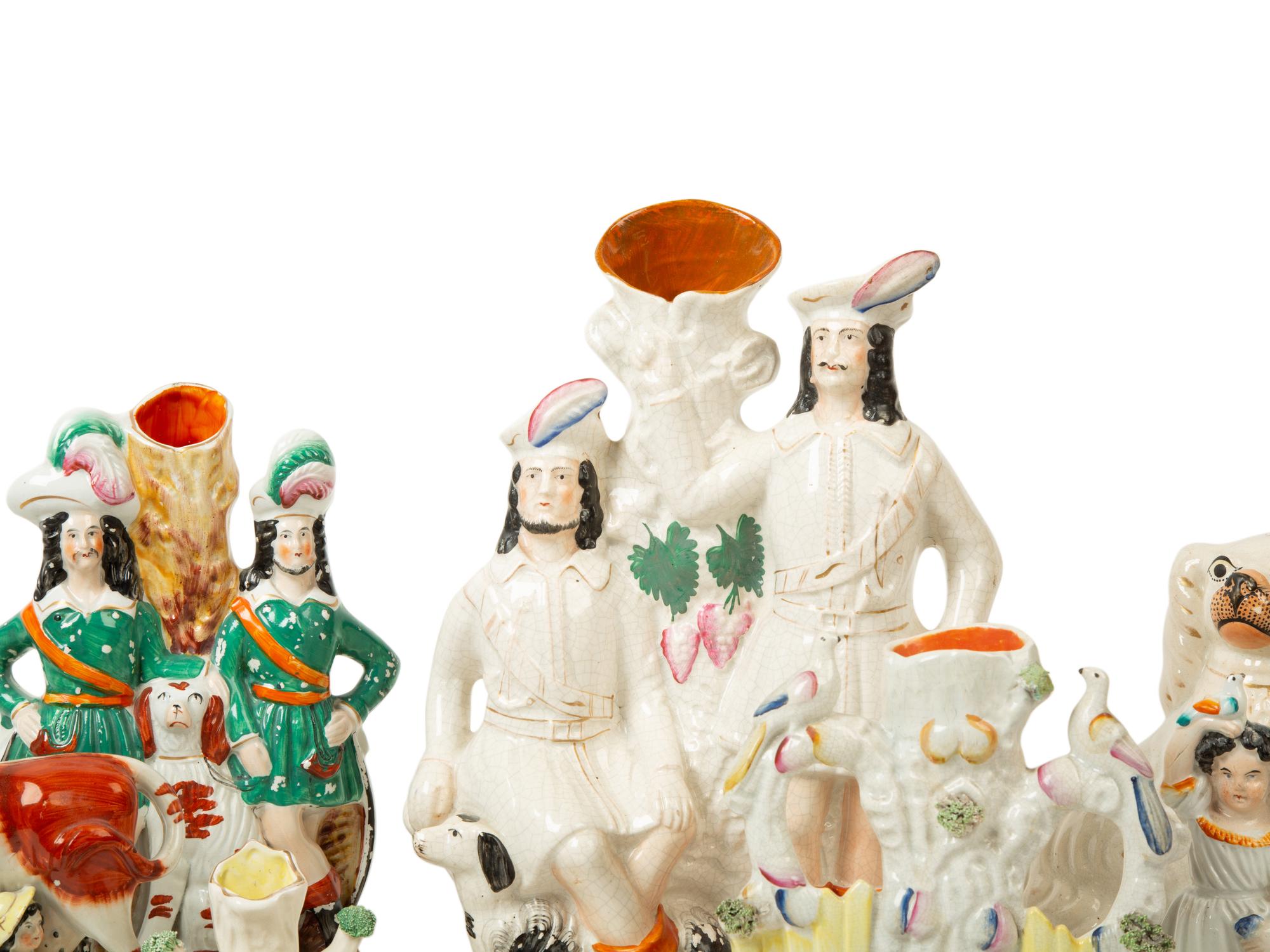 A Collection of Eight Staffordshire Spill Vases and a Pair of Seated Spaniels — 19TH CENTURY