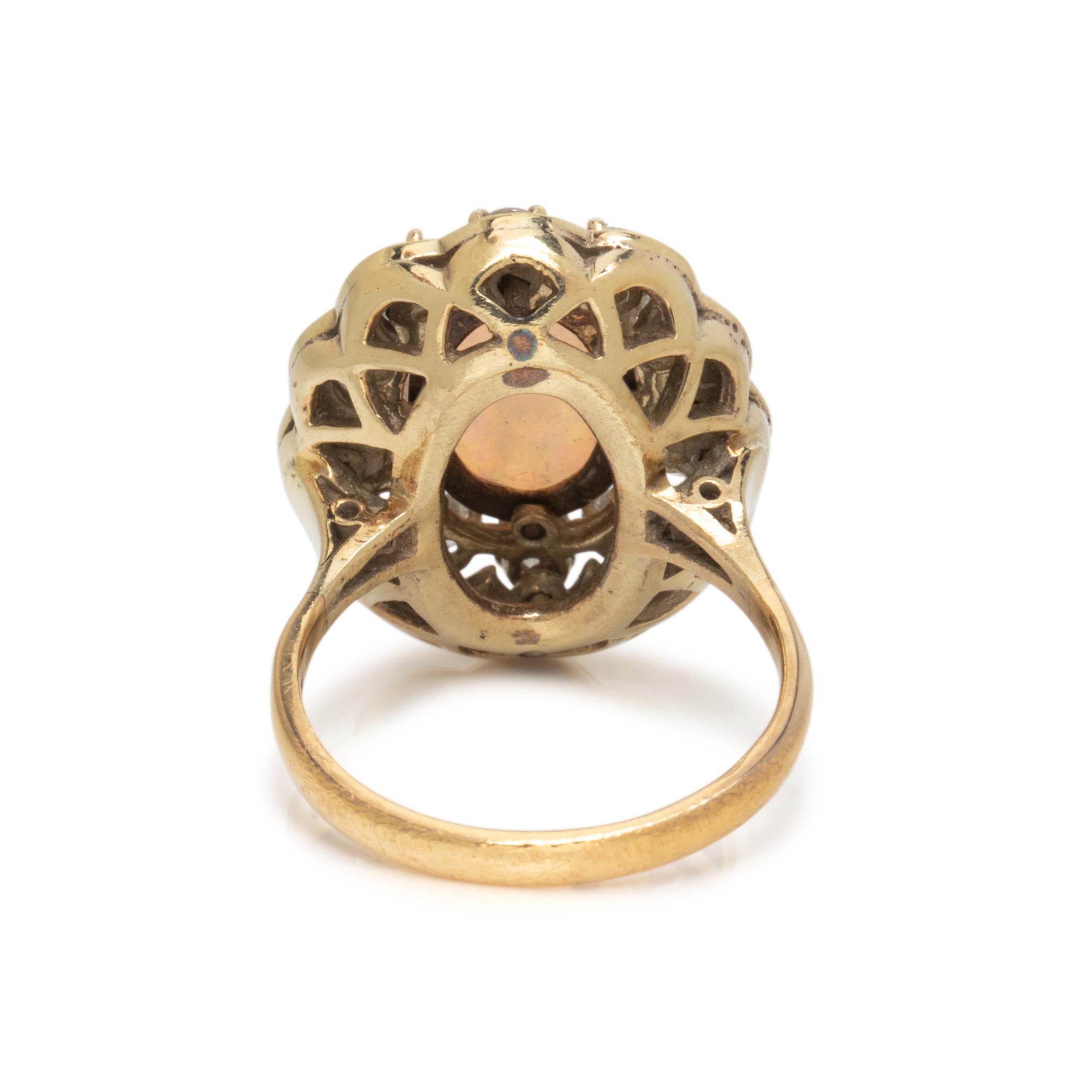 YELLOW GOLD, OPAL, DIAMOND, AND ENAMEL RING