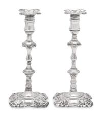 A Pair of George III Weighted Sheffield Plate Candlesticks, Late 18th Century