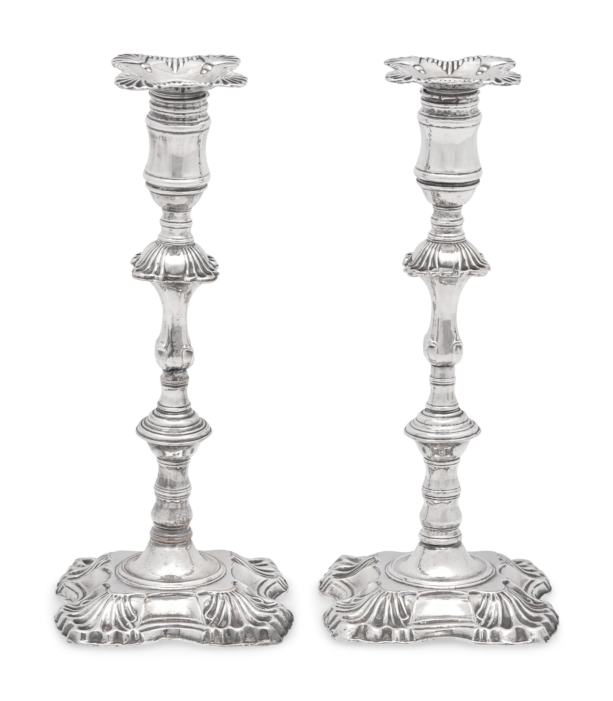 A Pair of George III Weighted Sheffield Plate Candlesticks, Late 18th Century
