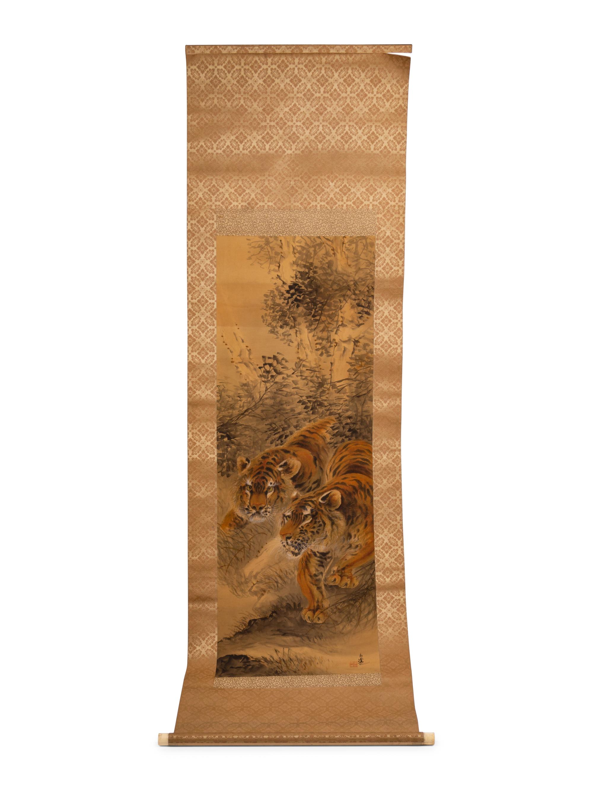 A Chinese Scroll Depicting Two Tigers