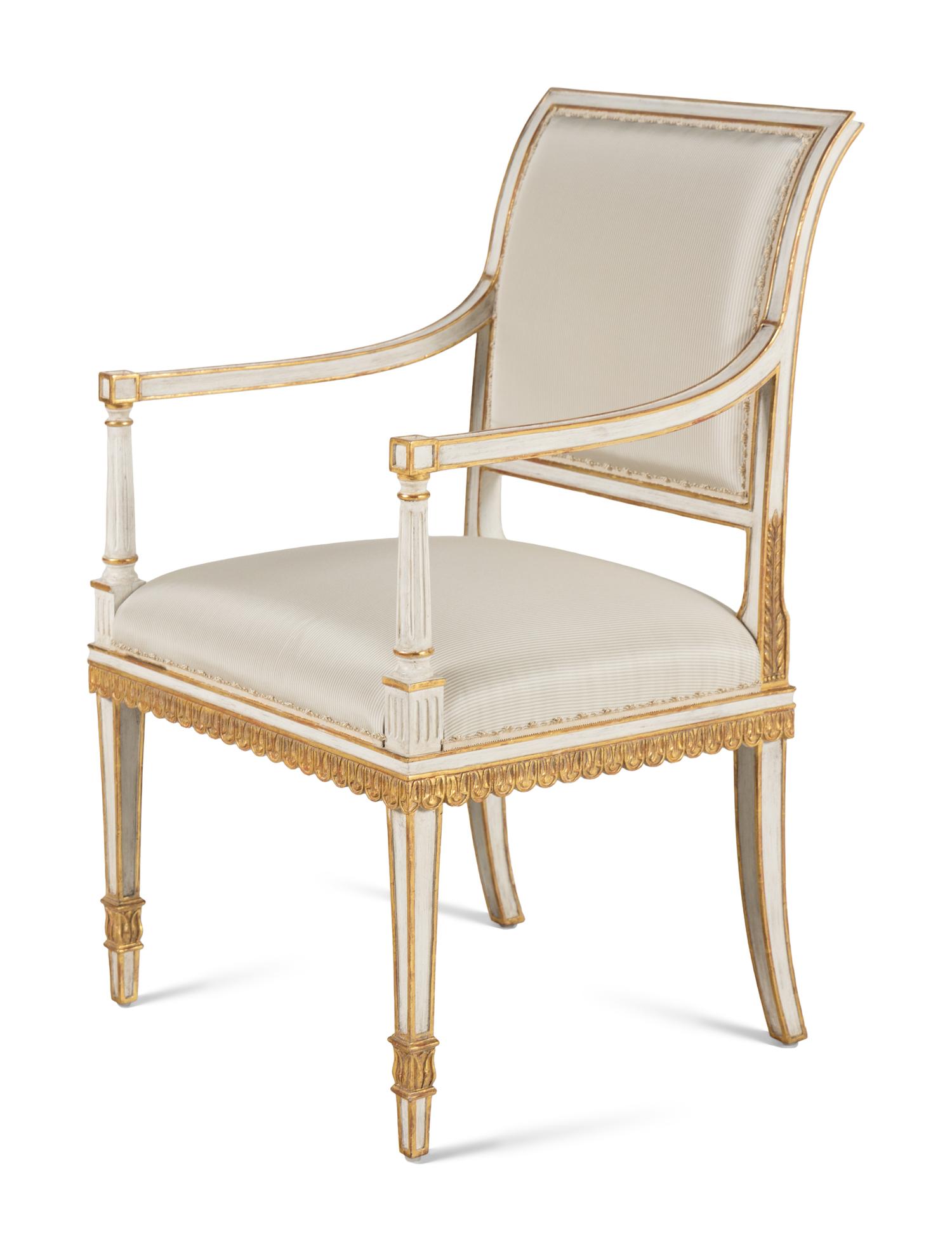 A Pair of Painted and Parcel Gilt Armchairs